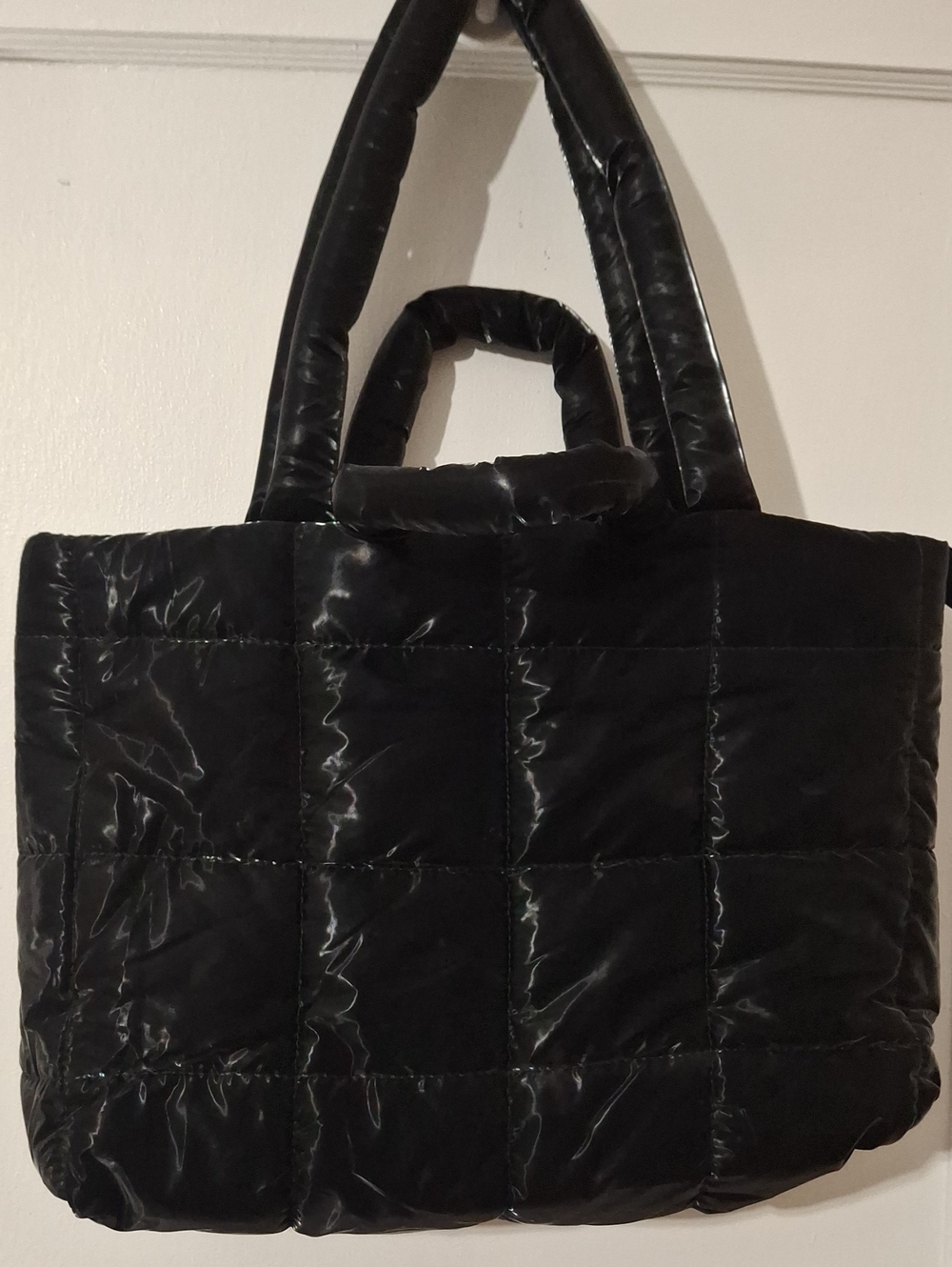 Black Quilted Tote Bag - Women's Puffer Shoulder Bag
